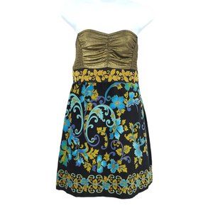 Free People Womens Velvet Mini Dress Strapless Black Blue Floral Bronze Size 8
